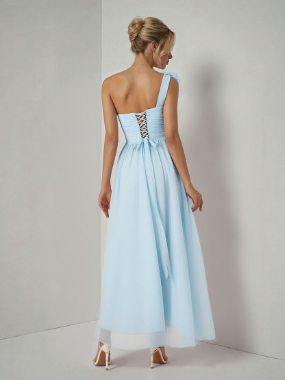 Elegant One-shoulder Ruffled Chiffon Maxi Dress