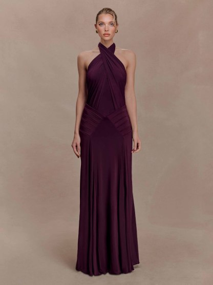 Elegant Pleated Fitted Backless Maxi Dress