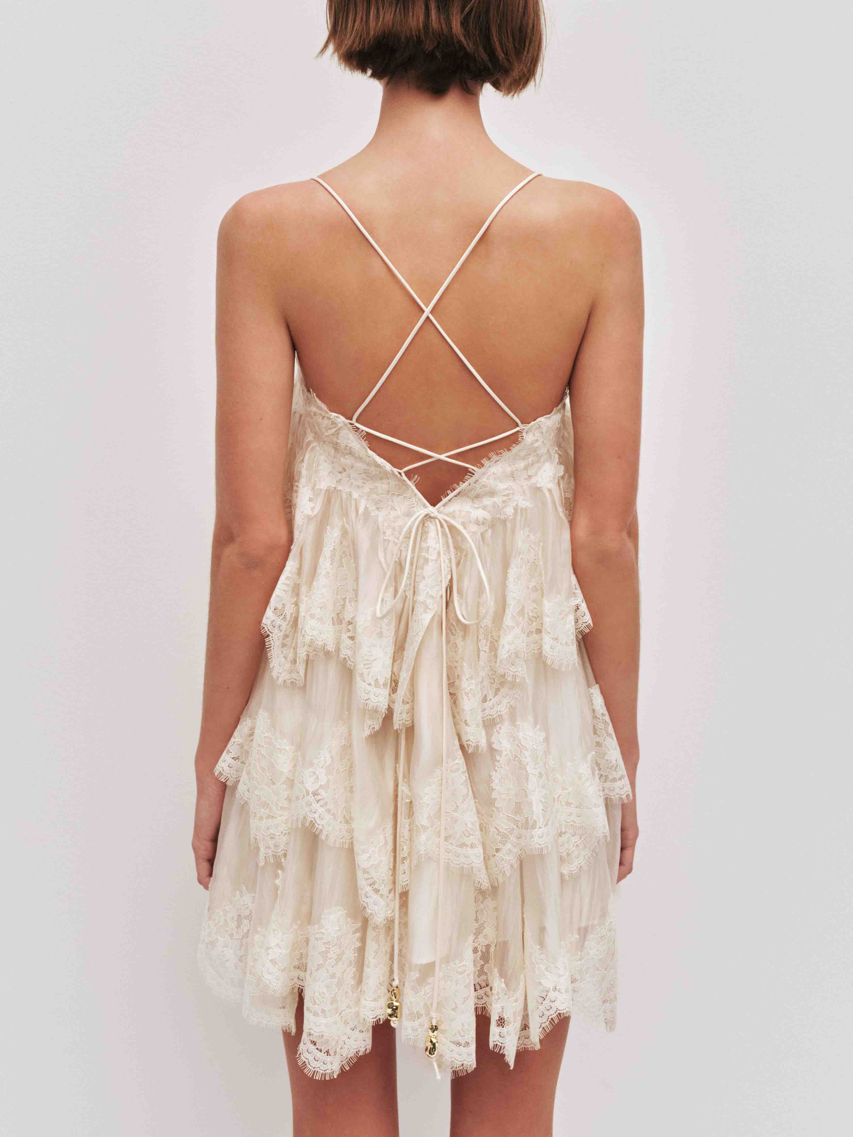 Elegant Layered Lace-Trim Spaghetti Strap Mini Dress