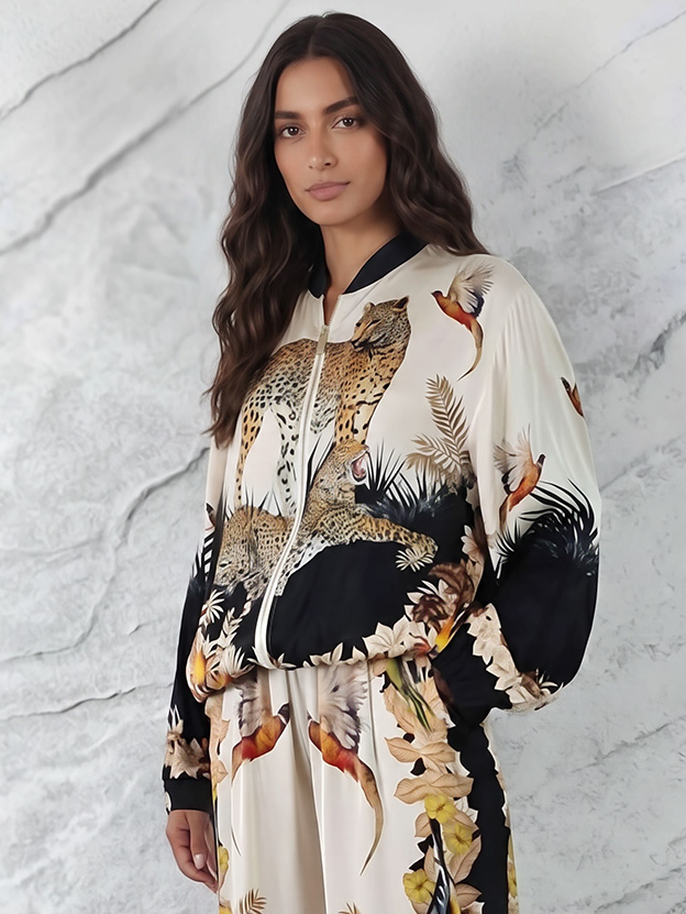Exotic Jungle Print Wide Leg Pants