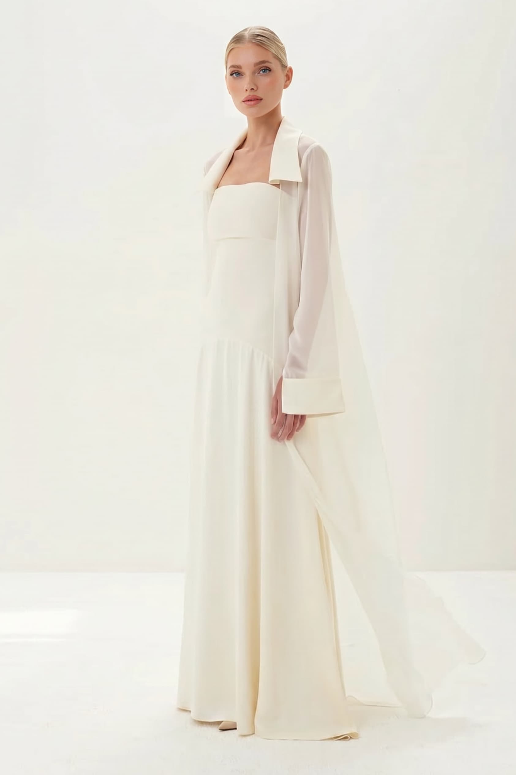 Elegant Satin Maxi Dress & Long Sheer Chiffon Cover-Up Two-Piece Set