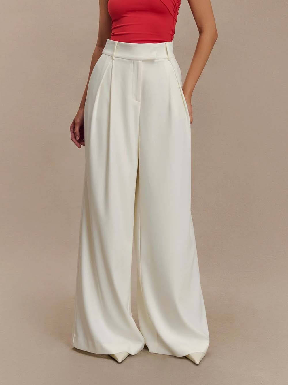 Exquisite Pleated Pocket Wide-Leg Pants