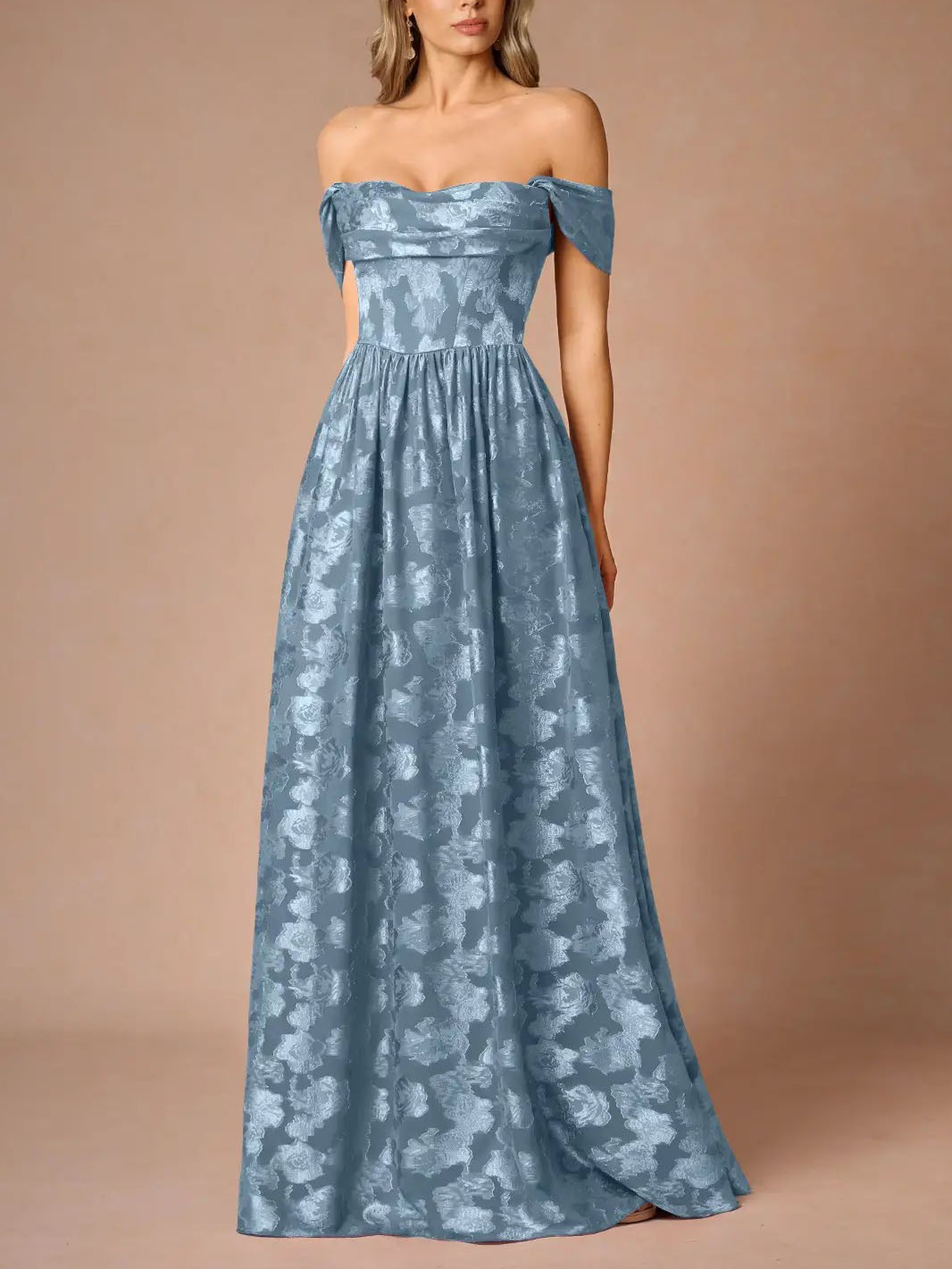 Elegant Drape Neck Floral A-Line Maxi Dress