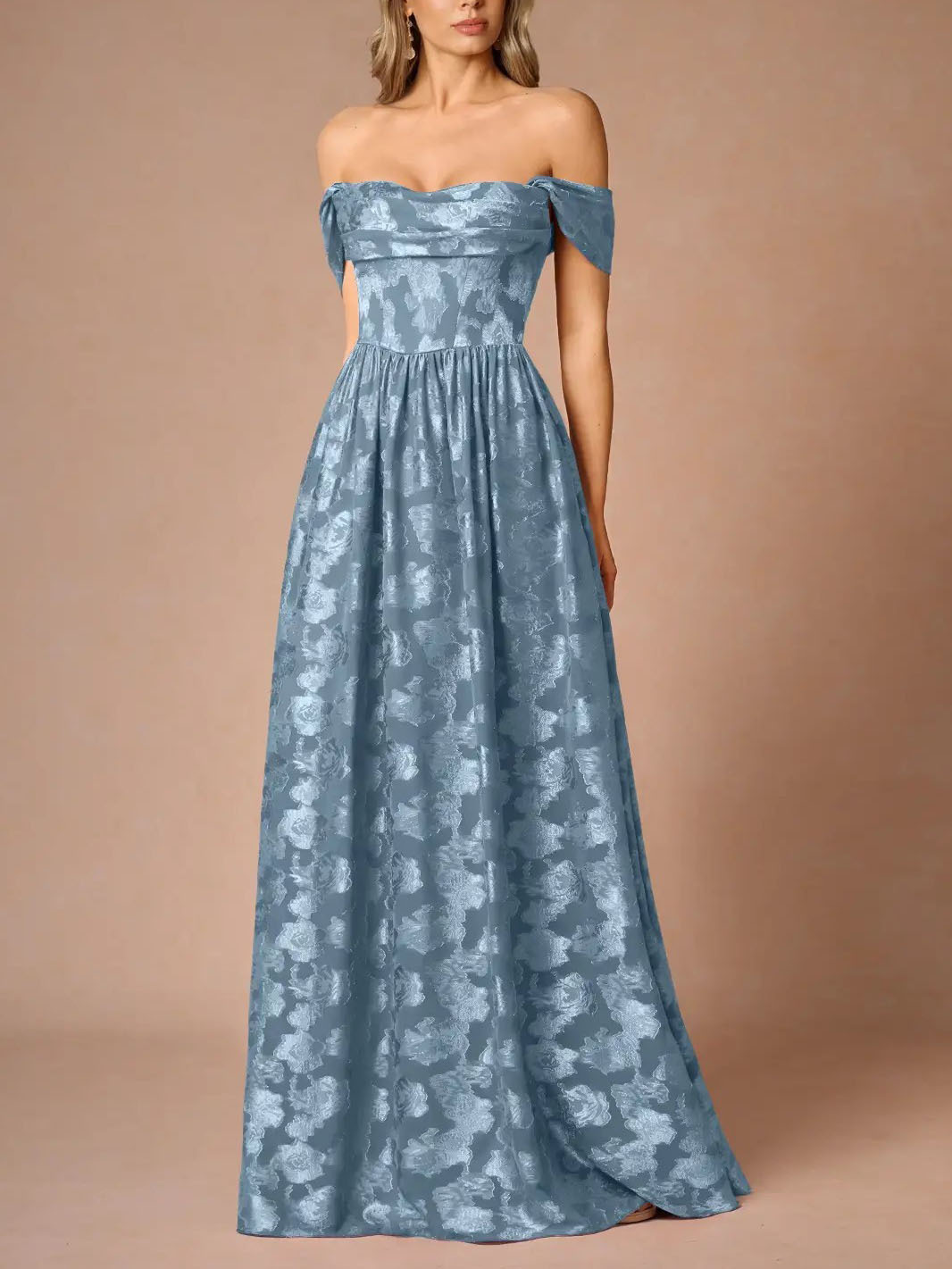 Elegant Drape Neck Floral A-Line Maxi Dress