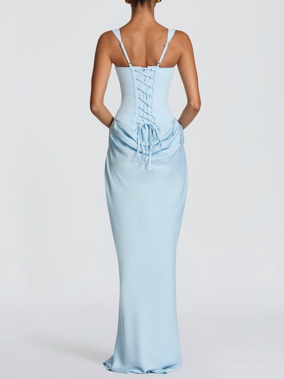 Elegant Square Neck Cinched Top & Ruched Waist Draped Maxi Dress