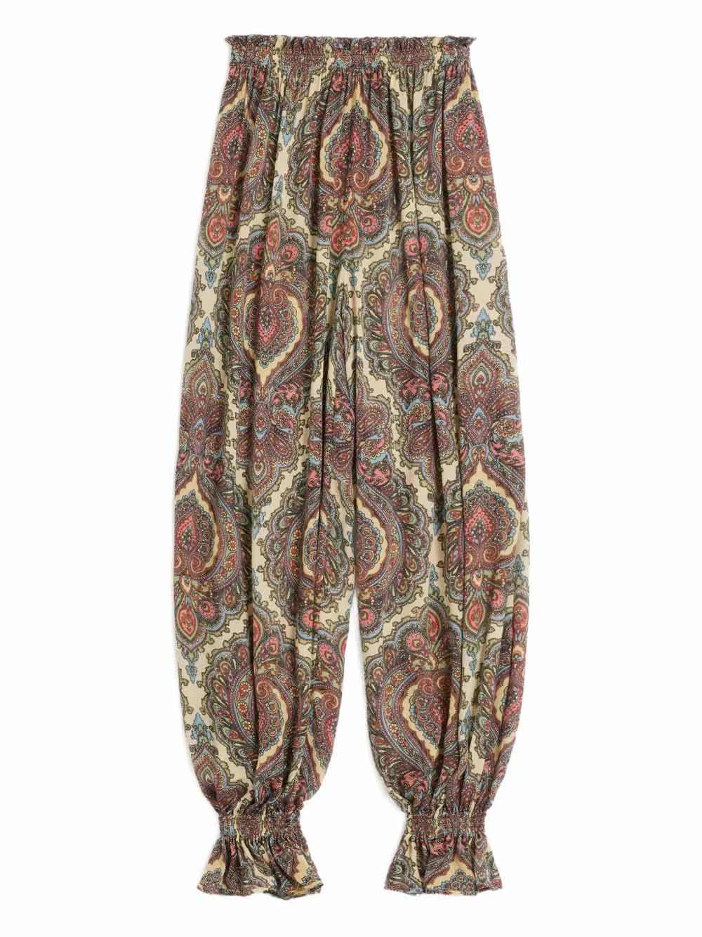 Retro Paisley Print Ruffled Hem Pants