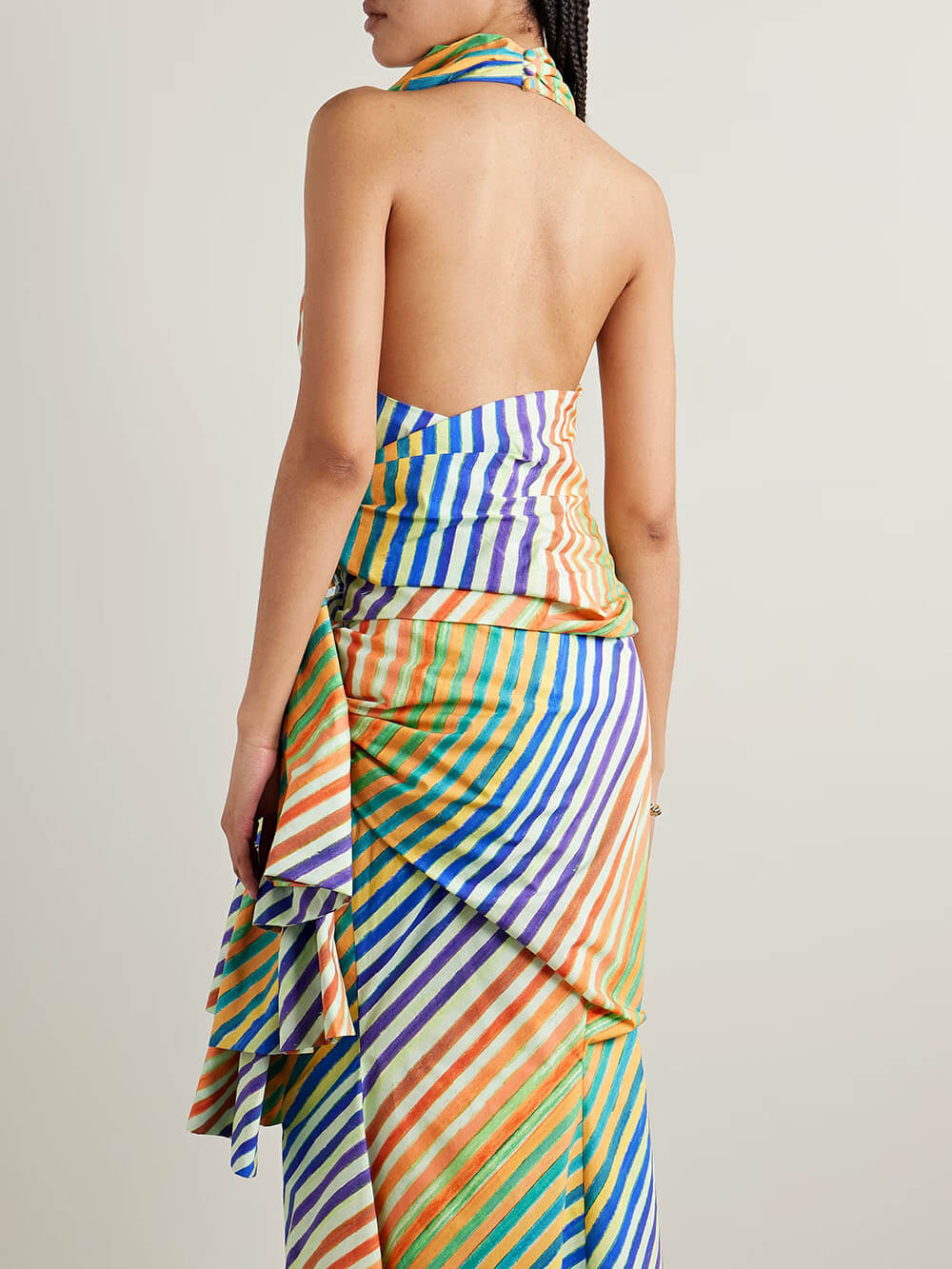 Unique Striped Print Crayon Knot Halter Top