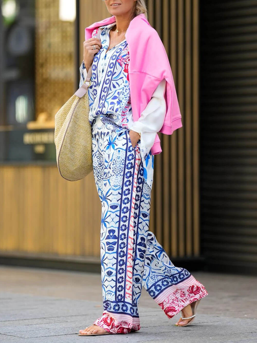 Unique Ethnic Print Loose Button-Up Shirt