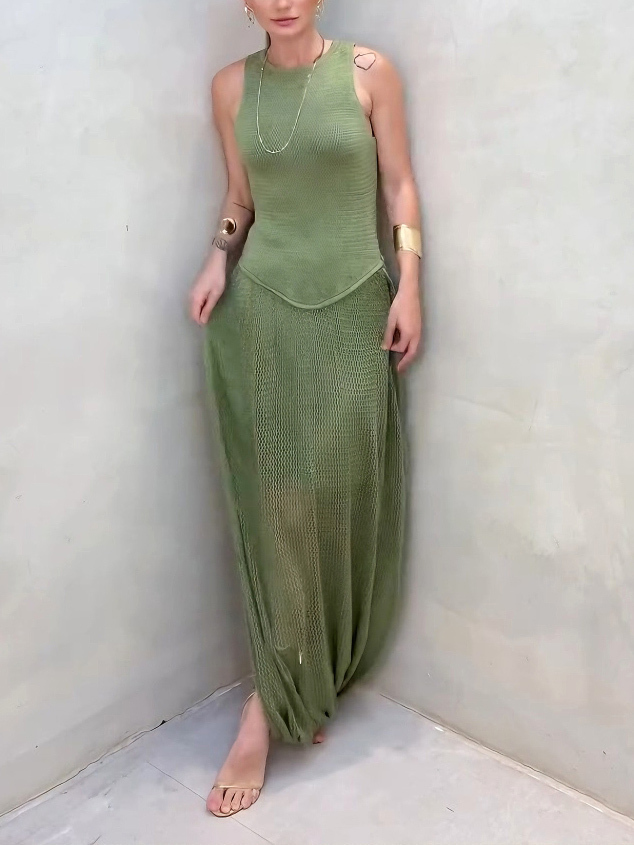 Unique Split-hem Cutout Knit Sleeveless Maxi Dress