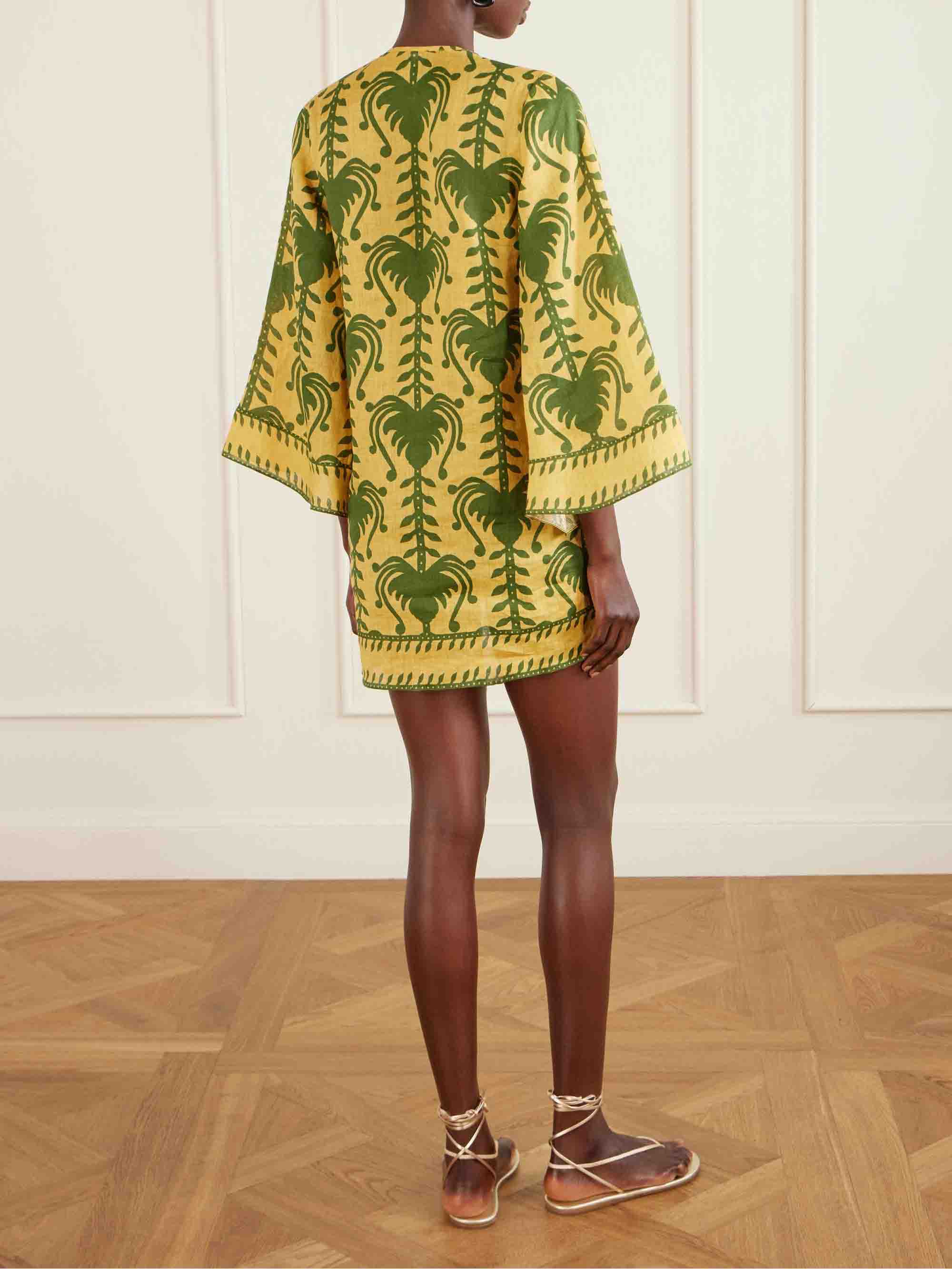 Casual Palm Tree Print Flare Sleeve Mini Dress