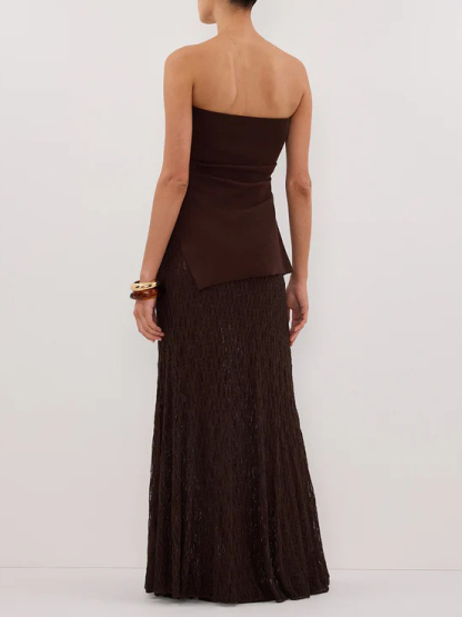 Minimalist Off-the-shoulder Asymmetric Top Two-piece Set