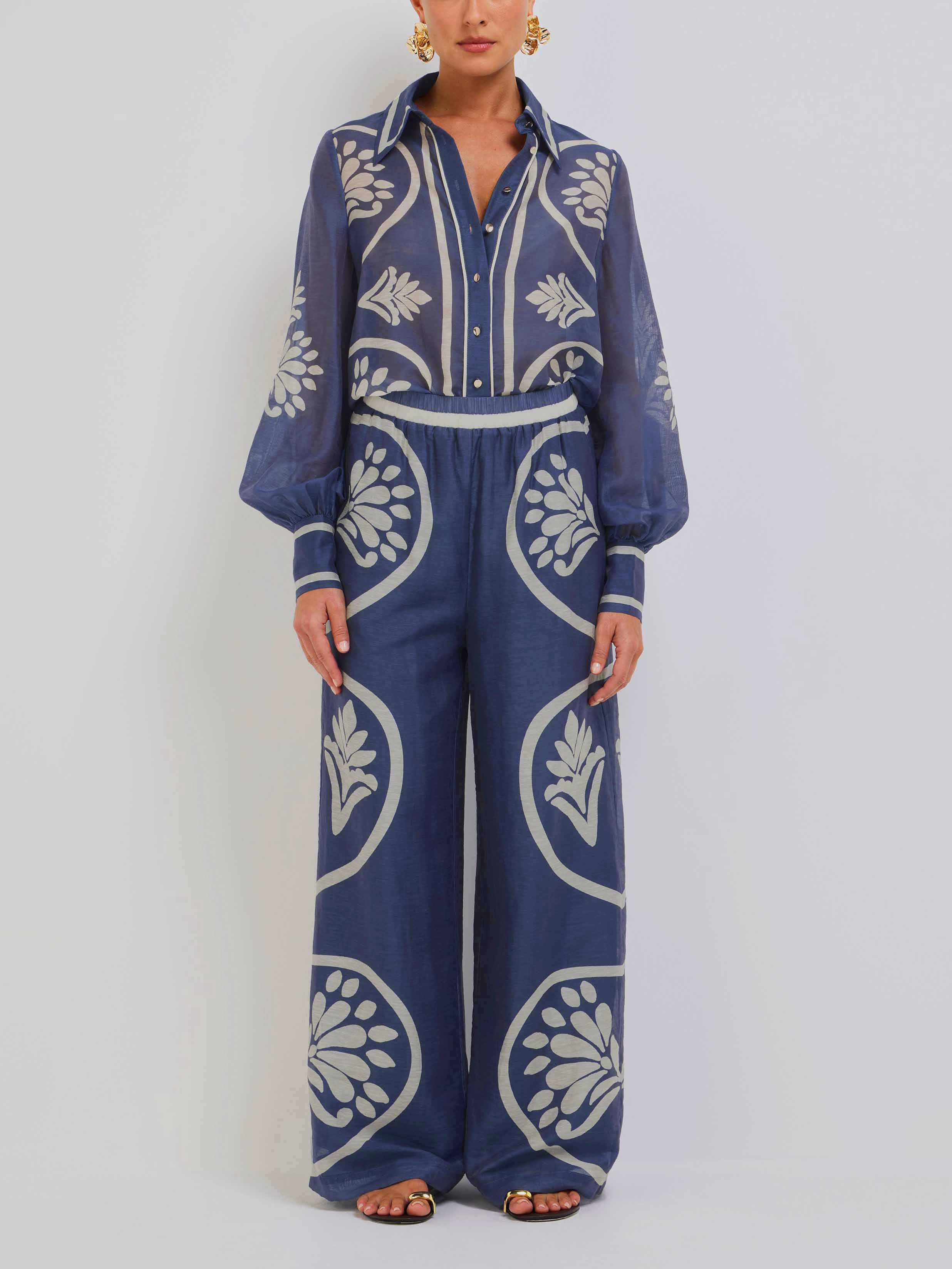 Elegant Floral Geometric Print Wide-leg Pants