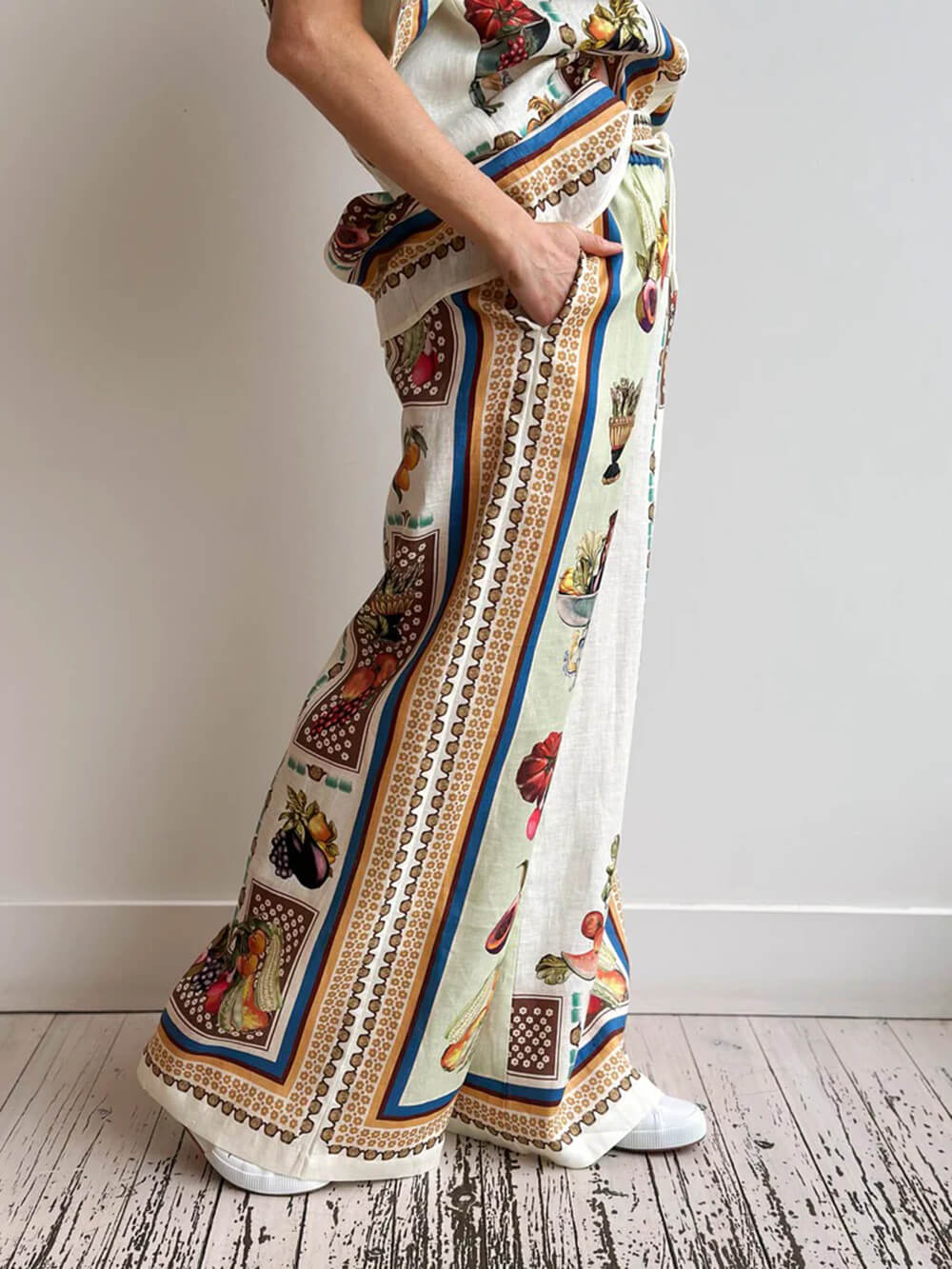 Unique Tropical Luxe Satin Fruit Print Loose Button-Up Shirt