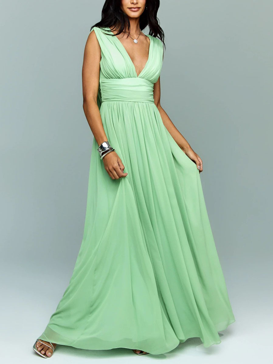 Elegant Chiffon Backless Ruched Maxi Dress