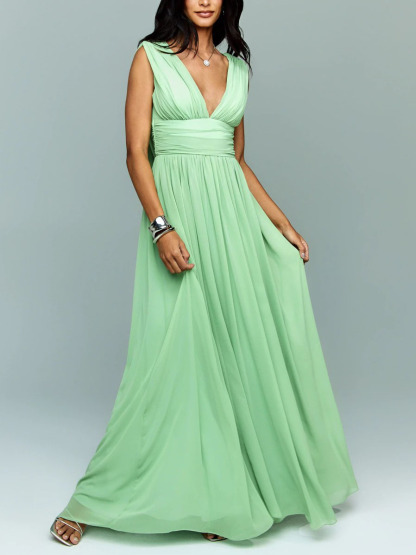 Elegant Chiffon Backless Ruched Maxi Dress