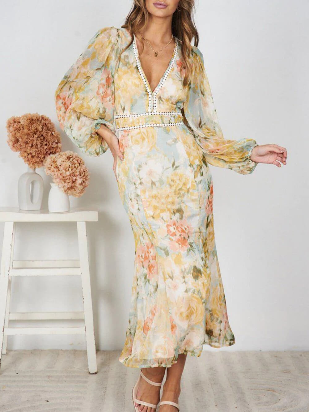 Abstract Spot Cut-Out Tiered Maxi Dress
