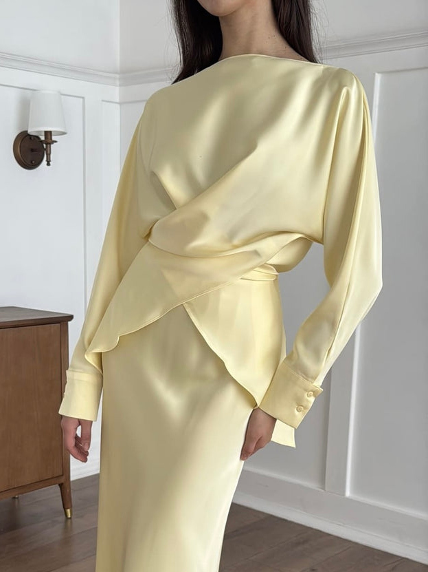 Elegant Asymmetrical Satin Long-sleeved Shirt