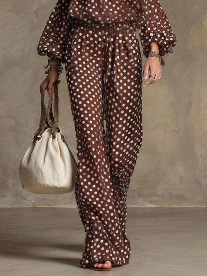 Retro Bohemian Polka Dot Off-Shoulder Pants Two-Piece Set