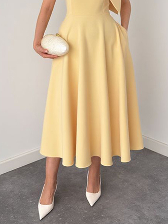 Elegant Sleeveless Bow Detail Slim-Fit Midi Dress