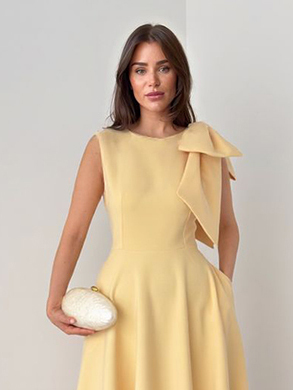 Elegant Sleeveless Bow Detail Slim-Fit Midi Dress