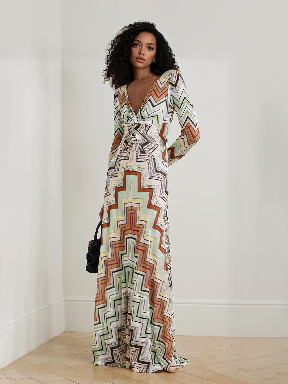 Bohemian Wave Print Crochet Maxi Dress