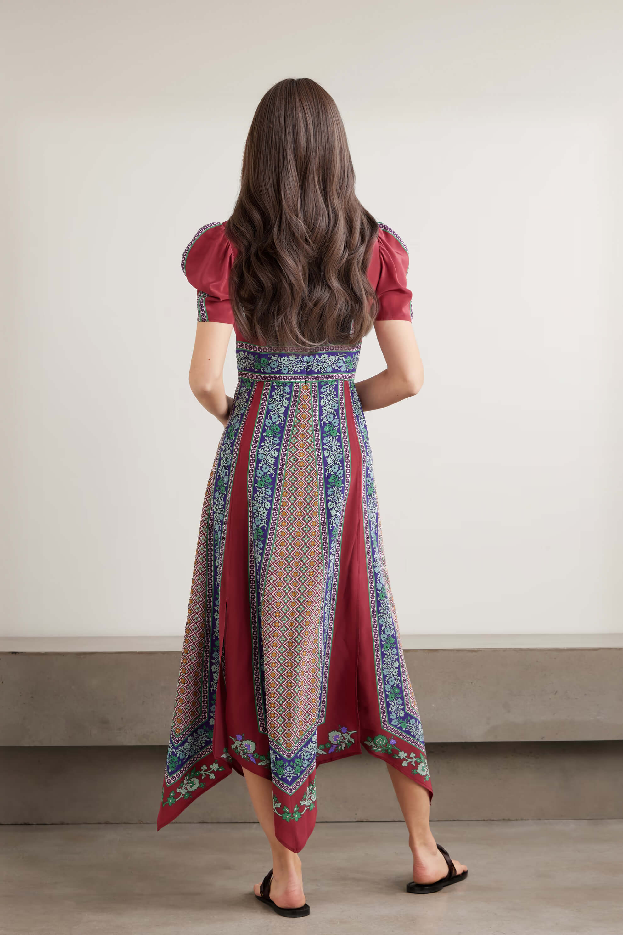Exquisite Retro Print Asymmetrical Hem Midi Dress