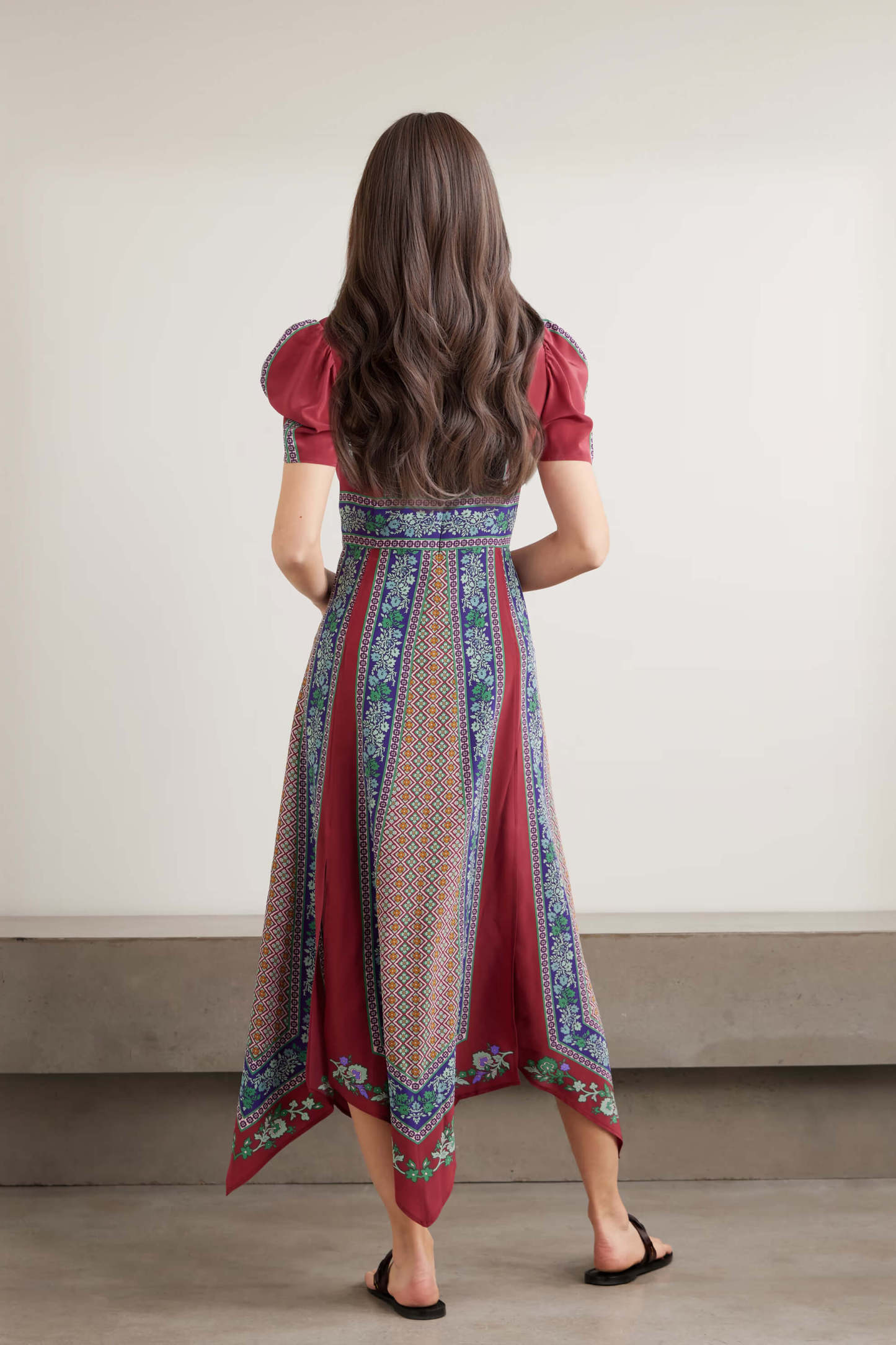 Exquisite Retro Print Asymmetrical Hem Midi Dress