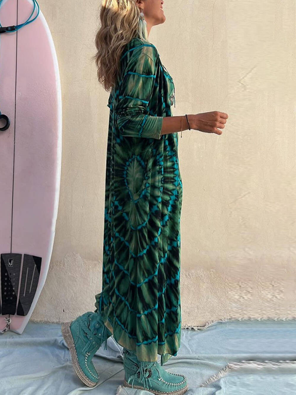 Boho Tie-dye Print Slit Midi Dress-Likemychoice
