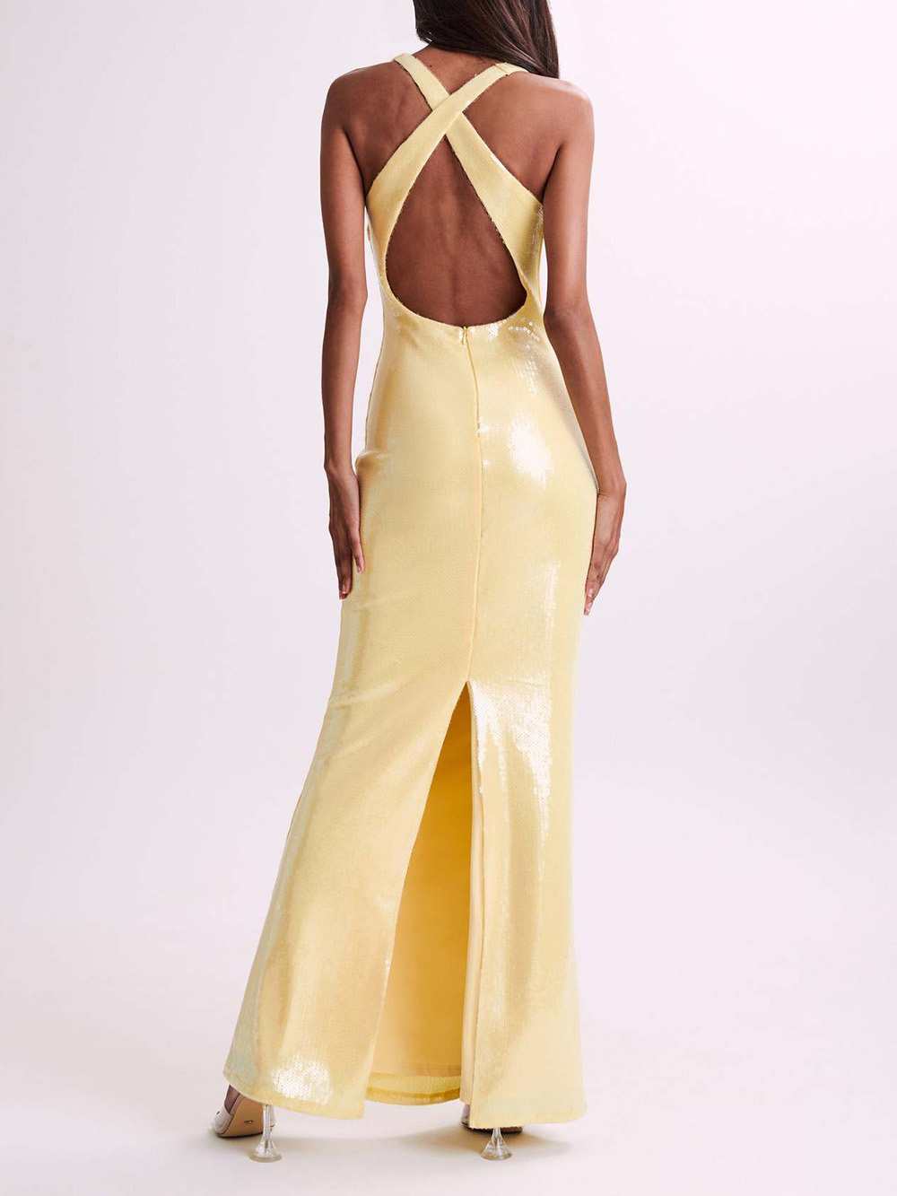 Sexy Hollow Sequined Slit Maxi Dress