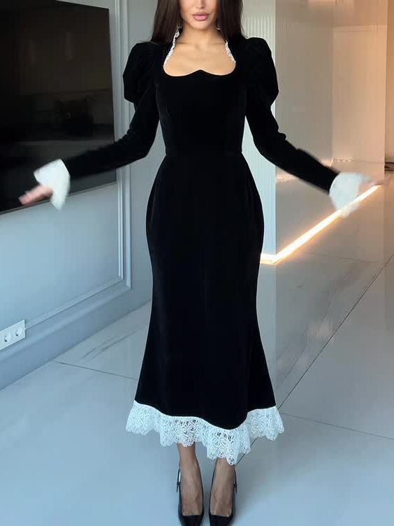 Elegant Velvet Lace Maxi Dress