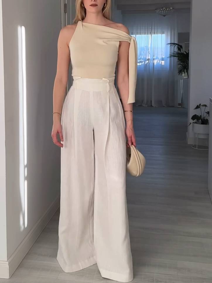 Off-shoulder Lace Up Shirt