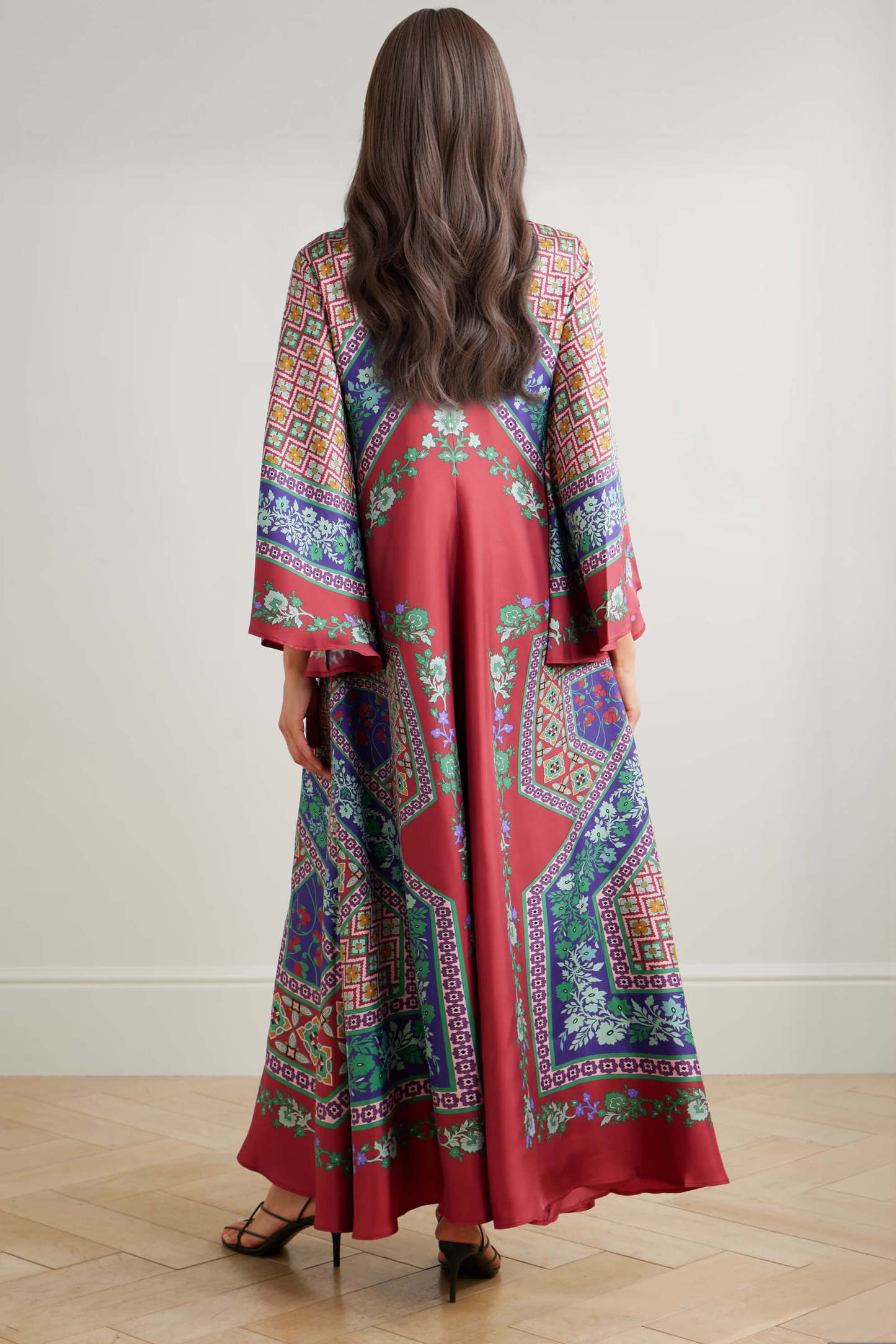 Exquisite Floral Print Tie-Detail Satin Maxi Dress