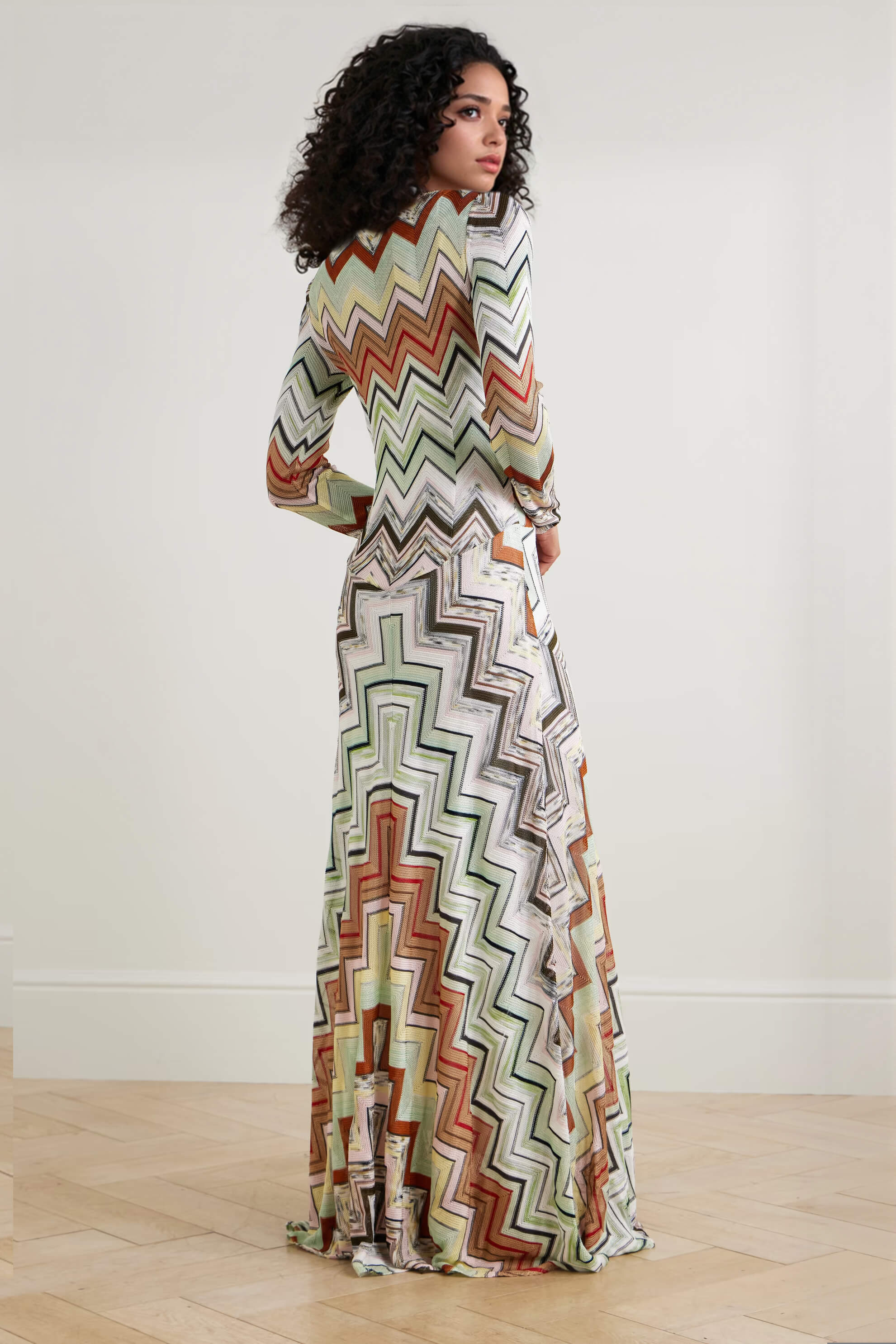 Bohemian Wave Print Crochet Maxi Dress