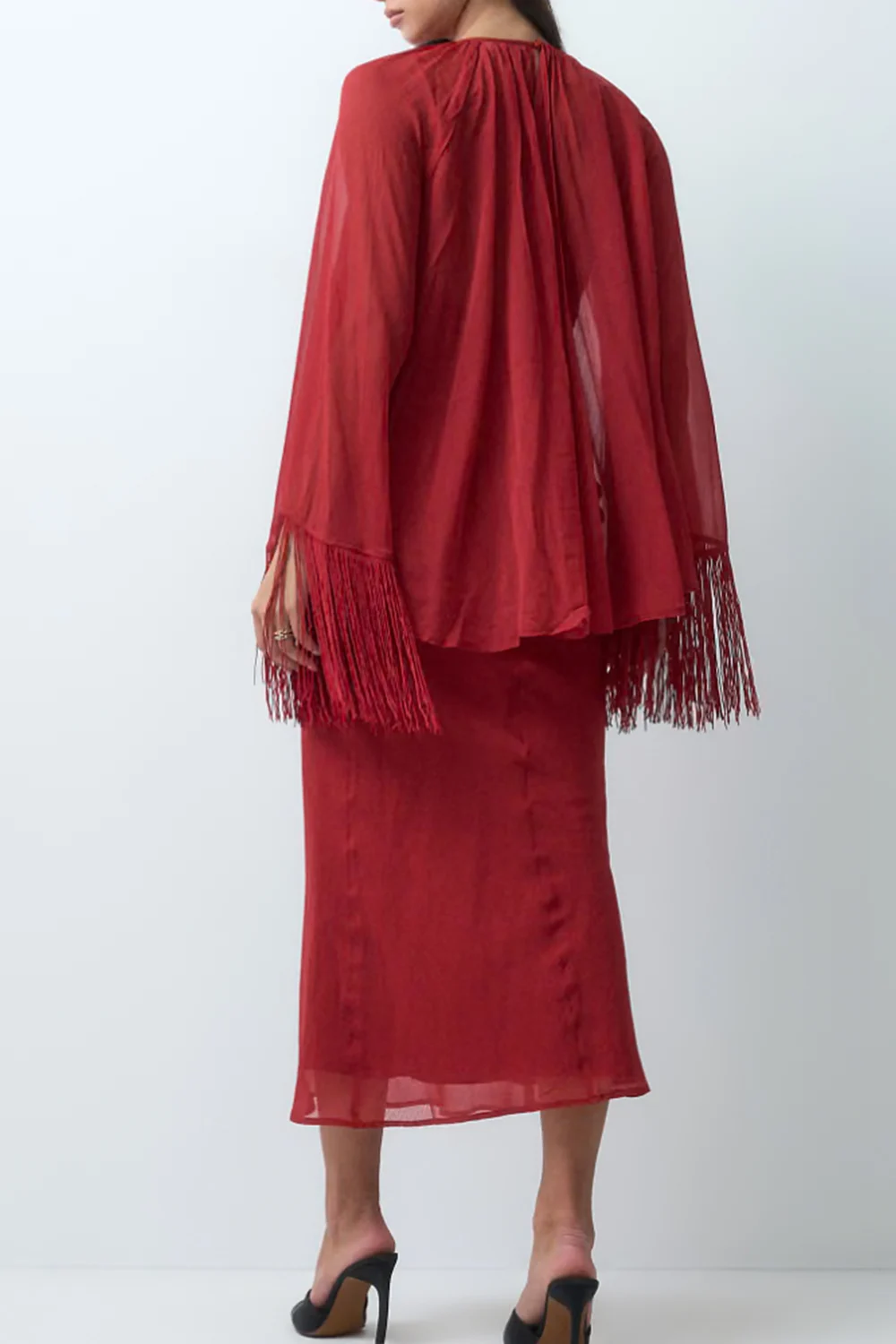 Red Fringe Capelet Top and Slip Midi Dress Two Piece Set [erp-image:7feecf2572b271d023850bce]