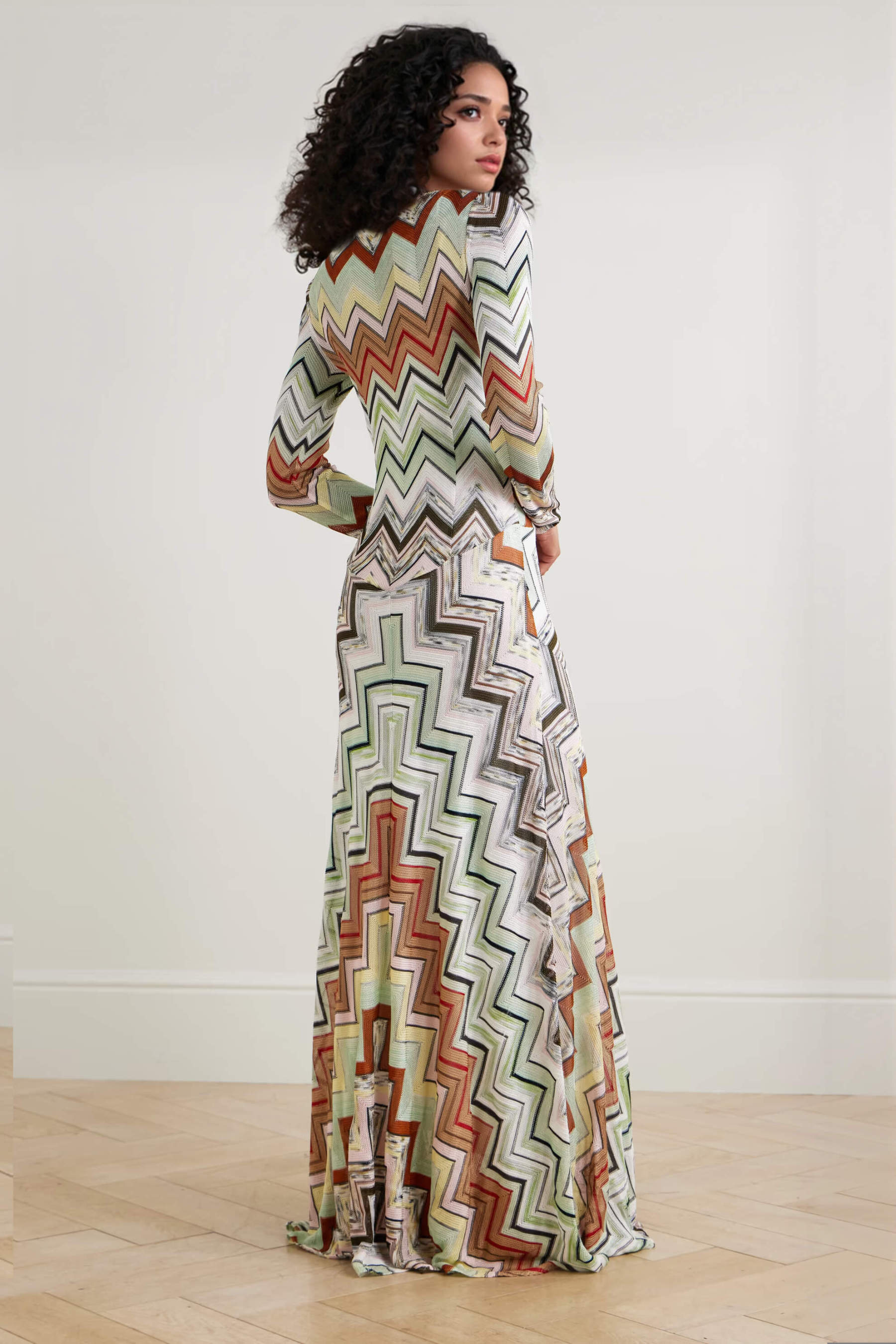 Bohemian Wave Print Crochet Maxi Dress