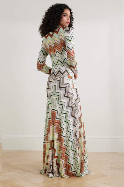 Bohemian Wave Print Crochet Maxi Dress