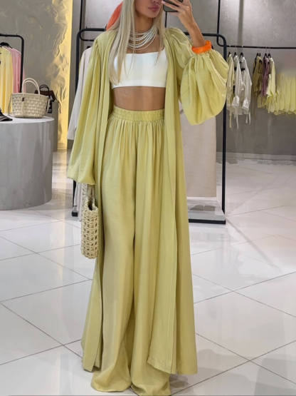 Unique Modern Feel Elastic High-Waist Wide-Leg Pants