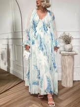 Ocean Flower Chiffon Floral Drawstring Waist Maxi Dress main image 1