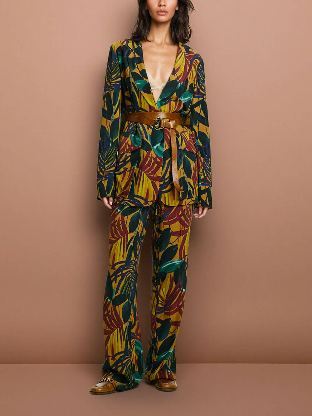 Retro Unique Colorful Palm Leaf Oil Painting Print Jacket Shirt