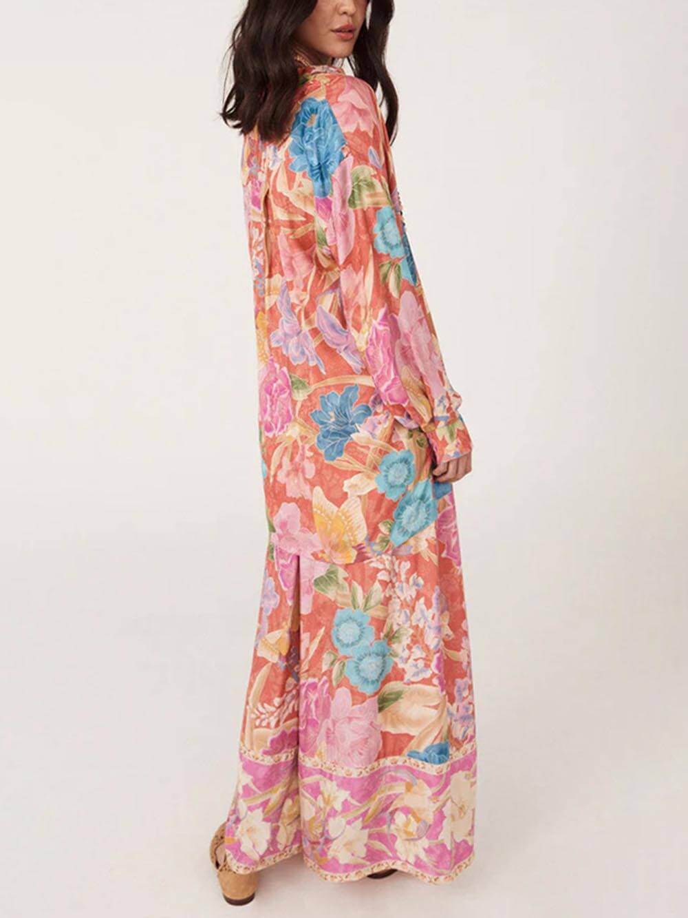 Unique casual floral Print Button Down Oversized Blouse