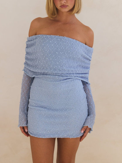 Summer Boucle Knit Off-The-Shoulder Neckline Prom Mini Dress