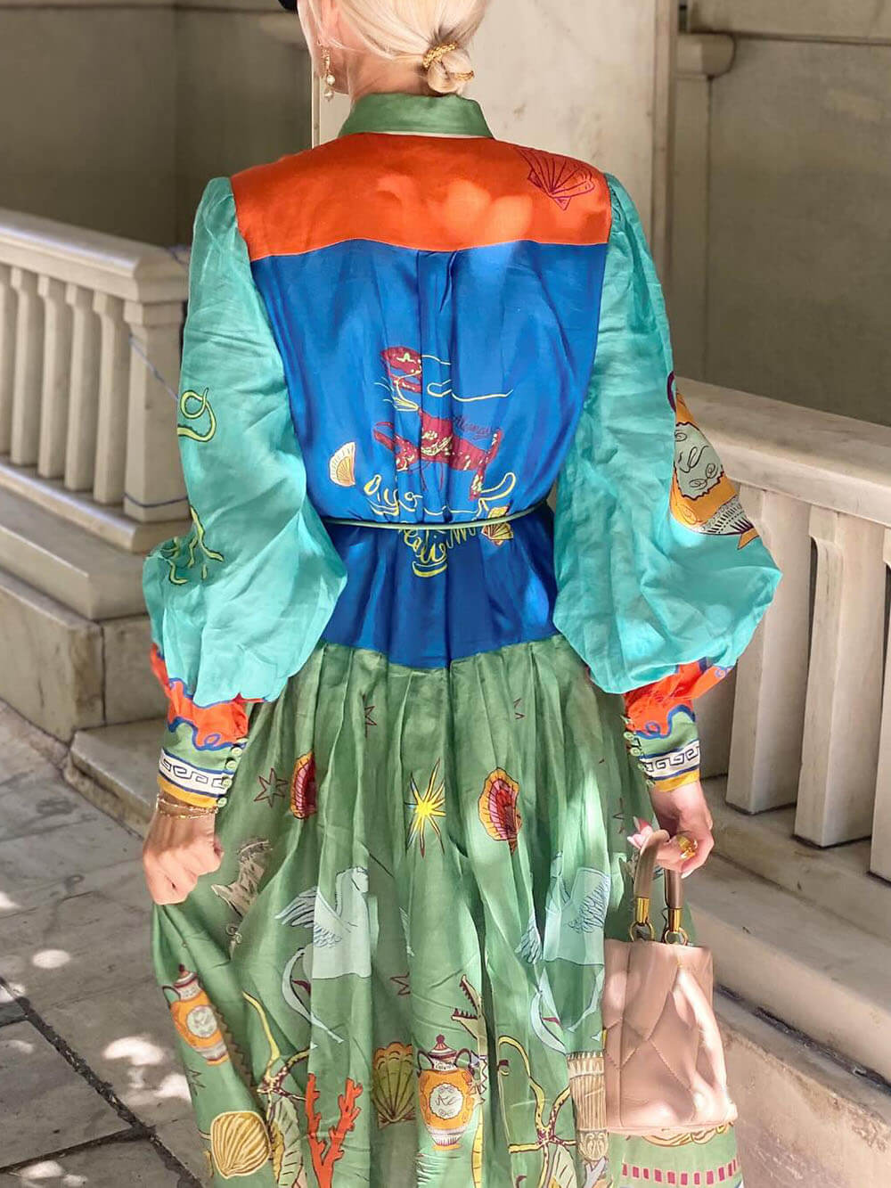 Unique Linen Ocean Animal Print Cardigan Belted Maxi Dress