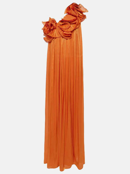 Romantic Moment Unique One Shoulder Applique Ruffle Pleated Dress