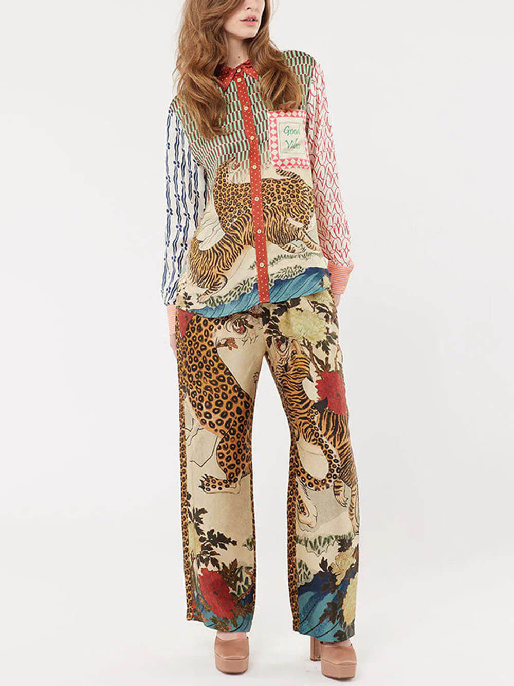 Unique Tropical Jungle Tiger Print Elastic Waist Pants
