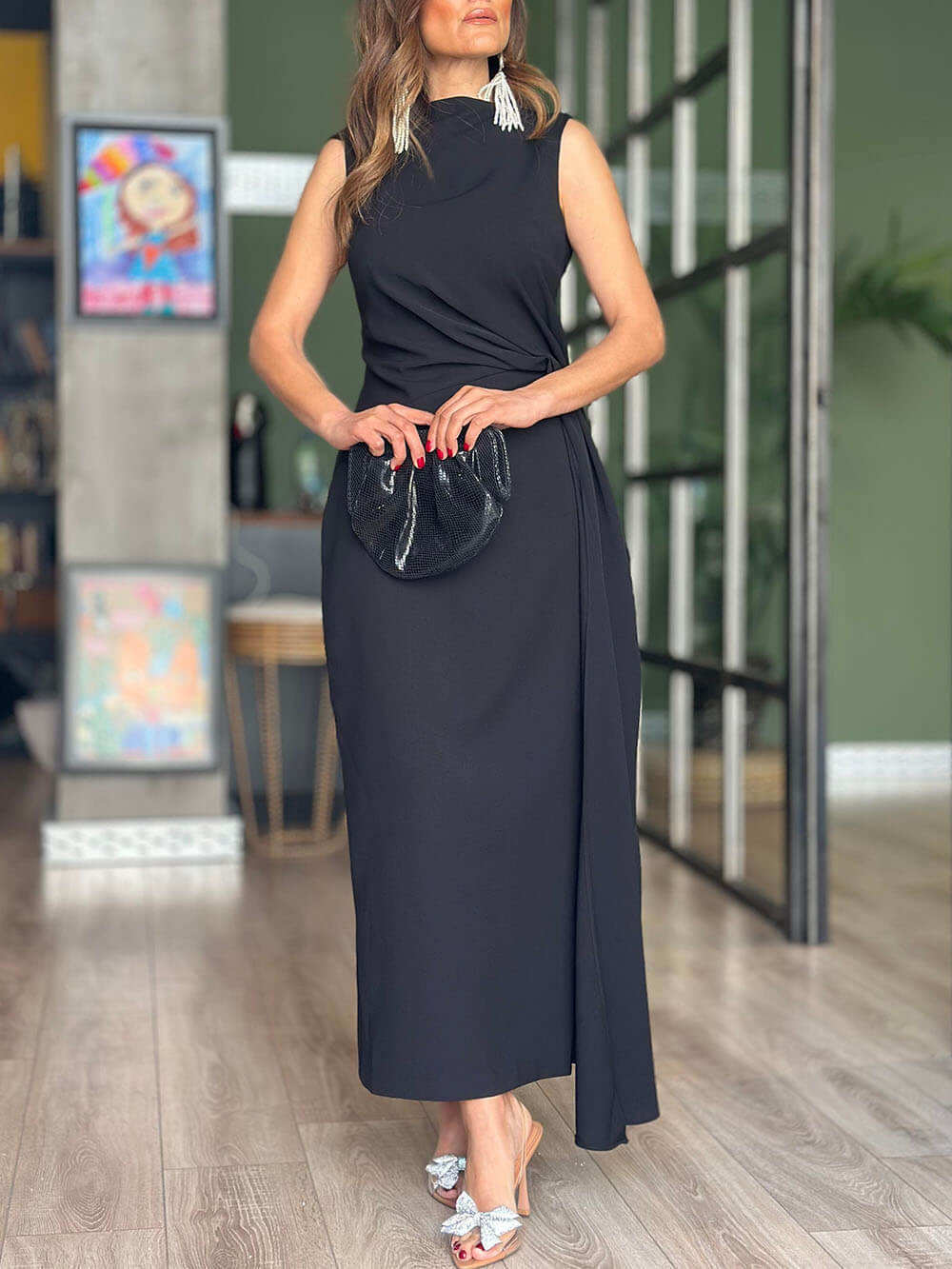 Exquisite Romantic Night Unique Pleated Back Slit Maxi Dress