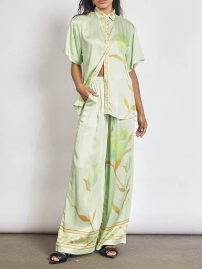 Chic Soft Drape Unique Tulip Print Short Sleeve Shirt