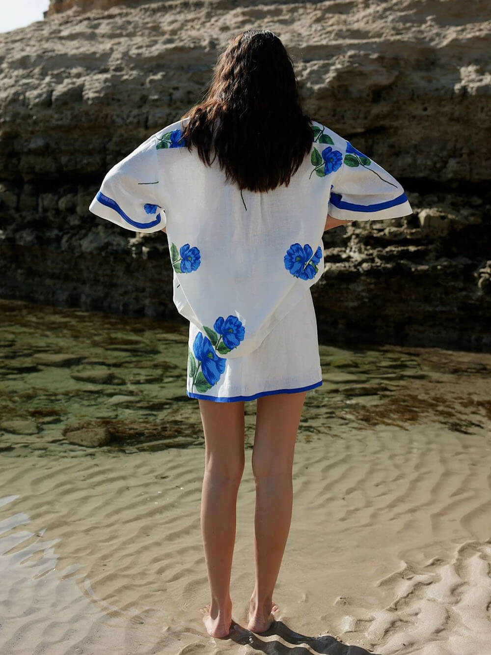 Casual Linen Floral Print Lining Hip-Hugging Mini Skirt Set