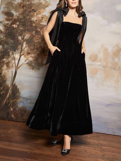 Retro Clean Cut Contrast Color Oversized Bow Maxi Dress