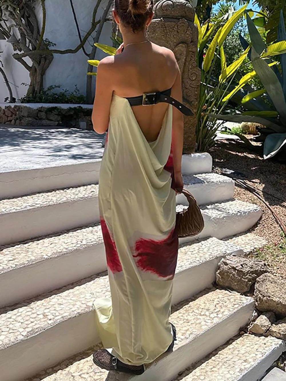 Elegant Floral Print Sexy Strapless Backless Maxi Dress