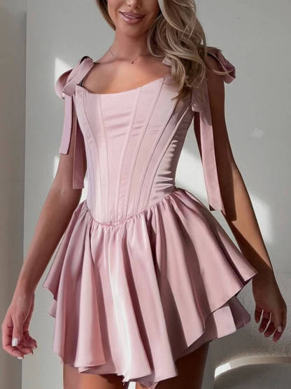 Party Waist Bow Satin Party Mini Dress